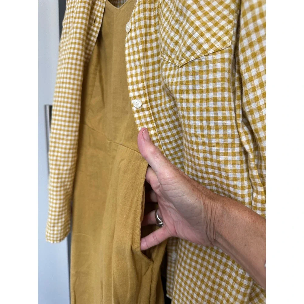 Banana Republic Gingham Shirt & Old Navy Linen Blend Jumpsuit Set Size Small/XS